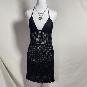 Black Crochet Halter Dress